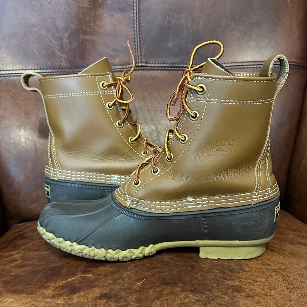 L.L. Bean 8” Lace-up Tan Leather Waterproof Duck Boots Men’s 8 Made in USA